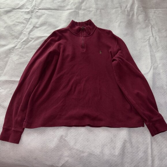 Polo Ralph Lauren Estate-Rib Quarter Zip Pullover Sweater Maroon Mens L Knit - Picture 1 of 8